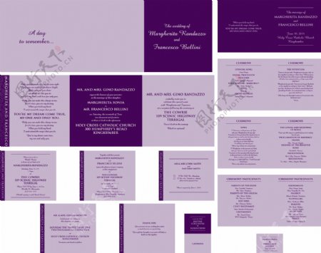 矢量格式设置紫色正式婚礼文具