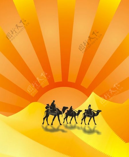 矢量沙漠落日骑骆驼背景素材