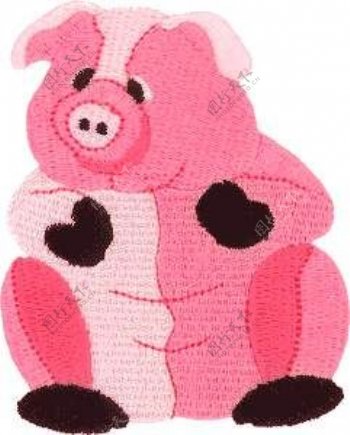 绣花动物猪色彩淡粉色免费素材