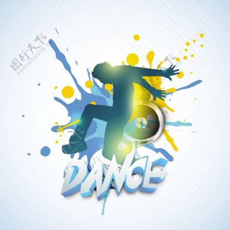 音乐舞会概念海报或旗帜蹩脚的彩色背景上跳舞的男孩