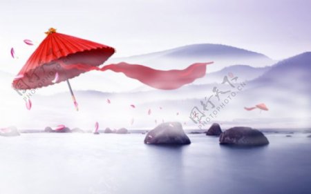 小红伞背景设计图