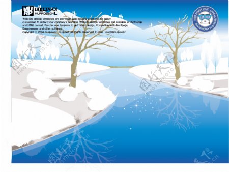 矢量冬季雪景风光设计背景