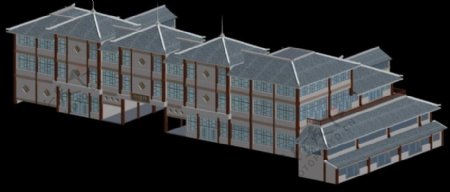 中国古代建筑风格三层楼3D模型