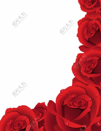 矢量鲜红玫瑰花边素材