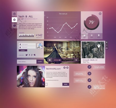 紫色扁平时尚网页模板UI素