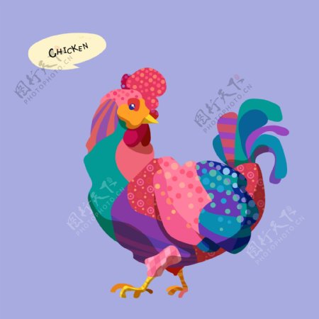 印花矢量图T恤图案图文结合动物公鸡免费素材