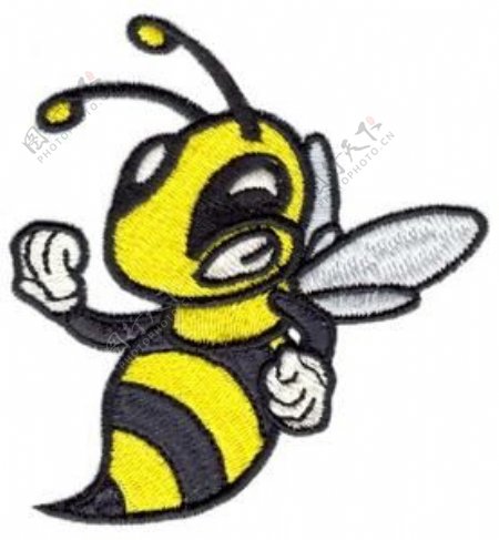 绣花昆虫蜜蜂色彩黑白色免费素材