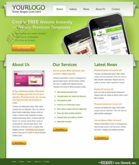 绿色手机网页模板PSD素材下载