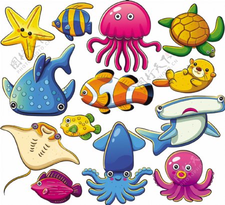 卡通海洋动物矢量免费素材