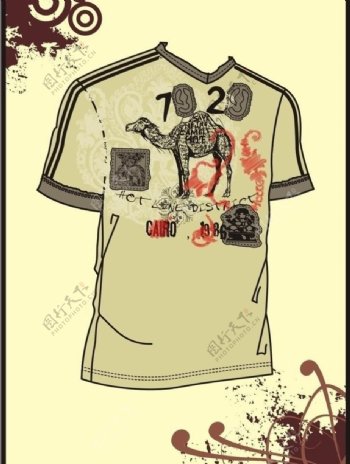 男装tshirt印花设计骆驼加徽章图片