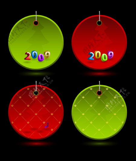 矢量吊牌立体2009数字圣诞树剪影圆形挂牌矢量素材