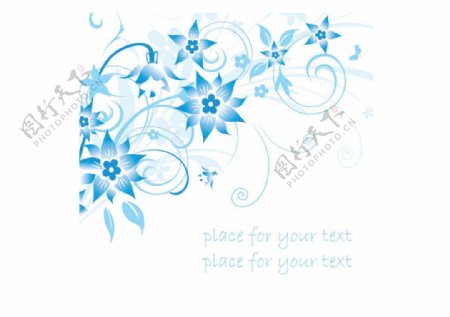 简洁手绘花朵和蓝色文本背景图案矢量