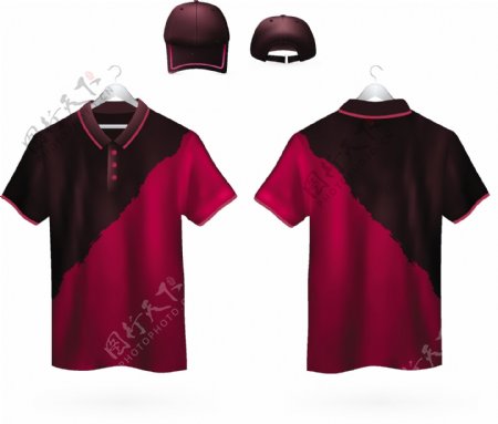 套T恤和棒球帽元素矢量图05