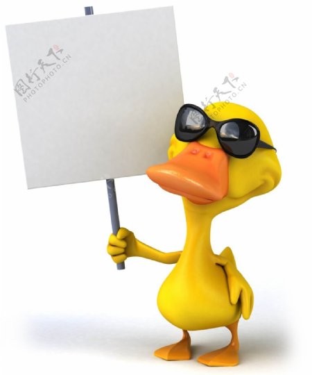 3D小黄鸭举牌照图片