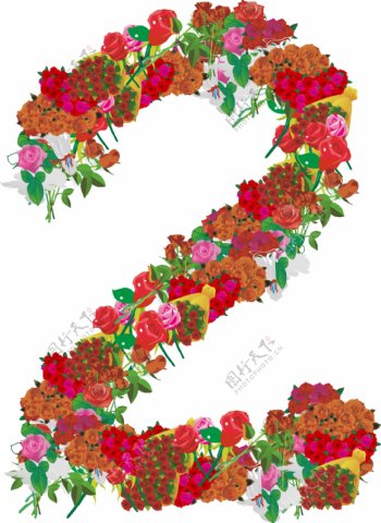 玫瑰花组成的数字2图片