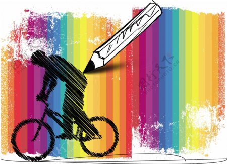 摘要彩色背景矢量插画自行车