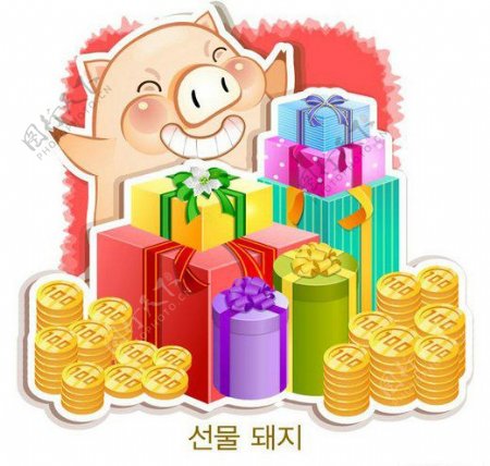 位图卡通动物猪文字韩文可爱卡通免费素材