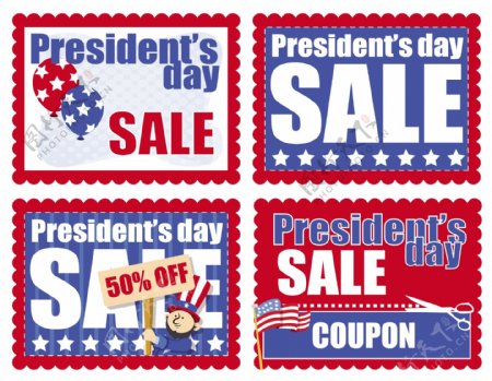总统日销售的旗帜和优惠券背景矢量