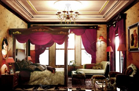西式古典卧室设计效果图