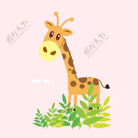 印花矢量图可爱卡通卡通动物长颈鹿植物免费素材