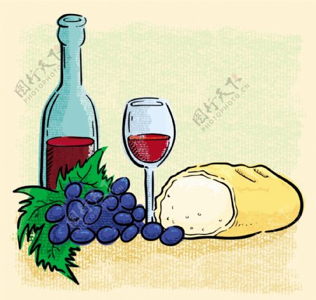 水果和葡萄酒矢量素材