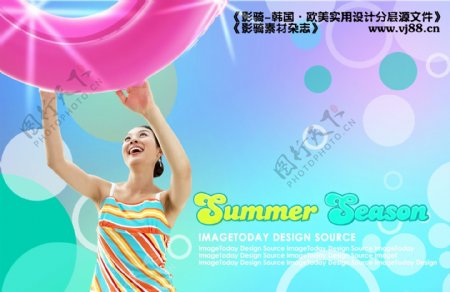 夏天清凉人物女人夏装救生圈影骑韩国实用设计分层源文件PSD源文件