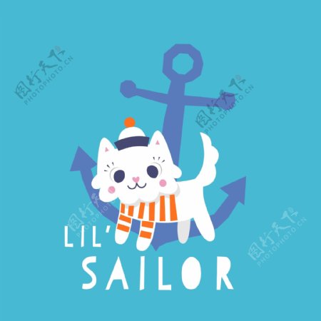 印花矢量图可爱卡通动物猫航海元素免费素材