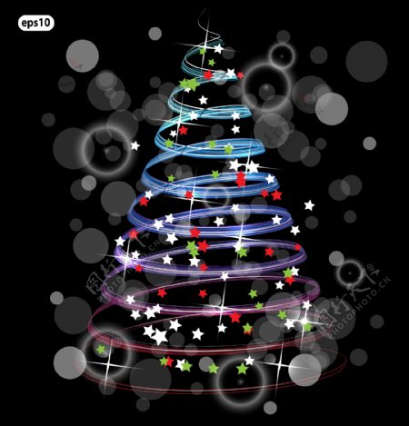 七彩圣诞树背景矢量图