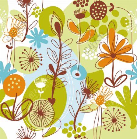 矢量植物卡通花草手绘图案