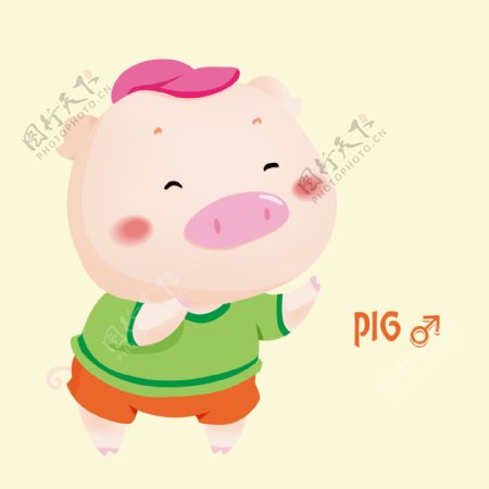 印花矢量图可爱卡通卡通动物小猪色彩免费素材