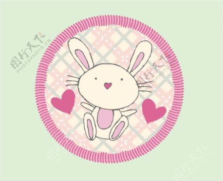 印花矢量图卡通动物兔子色彩五颜六色免费素材