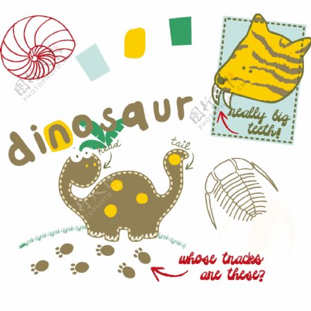 印花矢量图男童可爱卡通动物恐龙免费素材