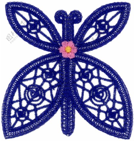 绣花动物昆虫蝴蝶宝石蓝色免费素材