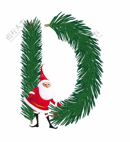 圣诞装饰杉树的ABC字母D矢量有趣的圣诞老人