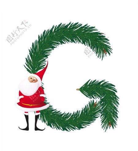 圣诞装饰杉树的ABC字母G矢量的有趣的圣诞老人