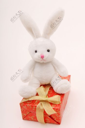 毛绒玩具兔子礼物盒节日图片