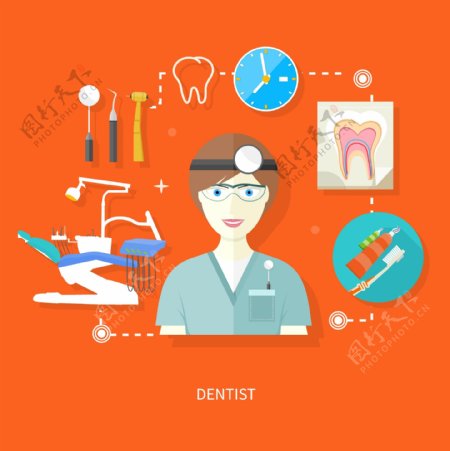 创意牙医与治疗工具