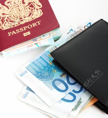 一个旅行护照和欧元
