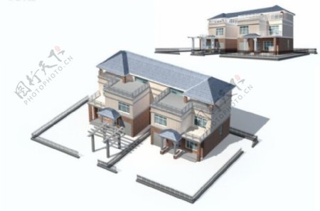 欧式联排三层别墅3D模型
