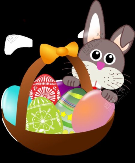 在一个篮子复活节彩蛋滑稽的兔子脸
