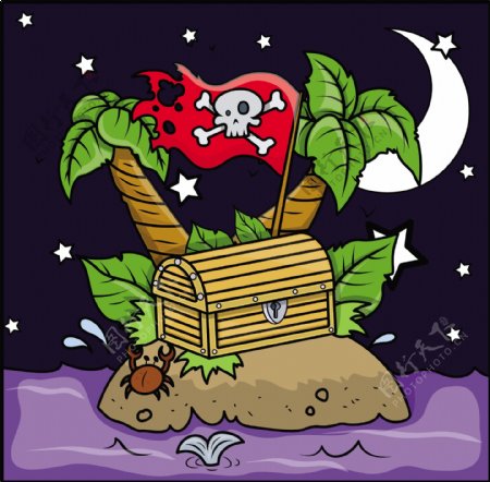海盗岛卡通插画矢量