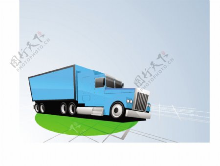 矢量插画的绿色交通的经典的卡车或装载吉普车