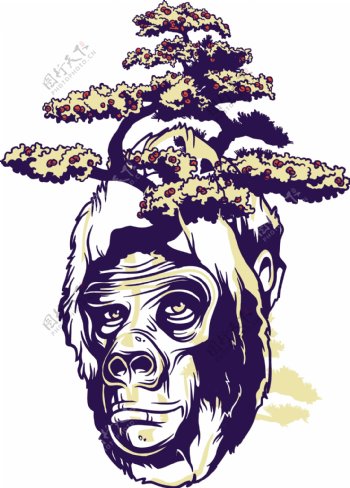 老式的矢量T恤设计与猿