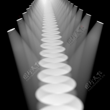 多个白色聚光灯在连续阶段突出或路径