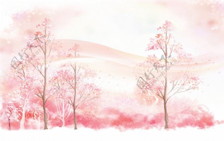 粉色浪漫大树林移门图