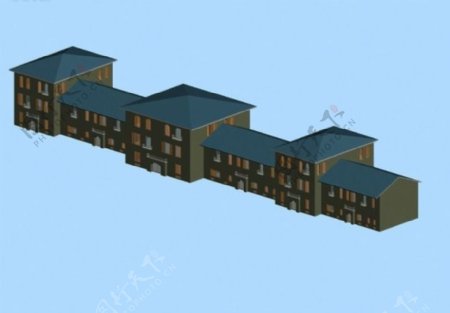 现代联排别墅建筑3d效果图