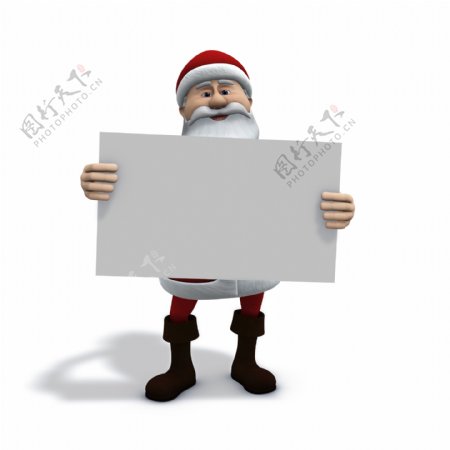 拿空白广告牌的3d圣诞老人图片