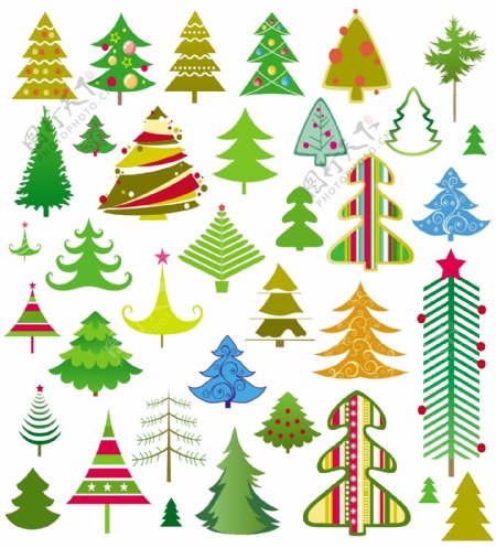 32种卡通圣诞树矢量素材