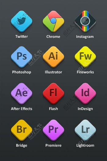 12菱形Adobe程序图标集PSD