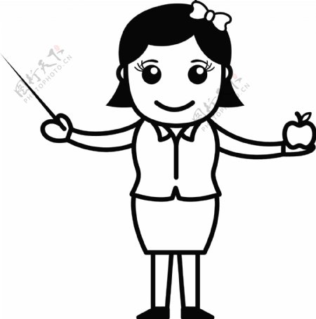 老师用棍子和苹果的卡通人物